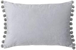 "Riva Paoletti Fiesta Rectangular Feather Filled Cushion Pompom Edges-Faux Velvet Fabric-Discreet Zip Closure-100 Case (14"" x 20"" inches), Polyester, Dove/Silver, 35 x 50cm"