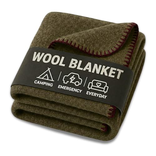 JMR Olive Green 66X90 Military Wool Blanket for Emergency,Camping & Everyday Use