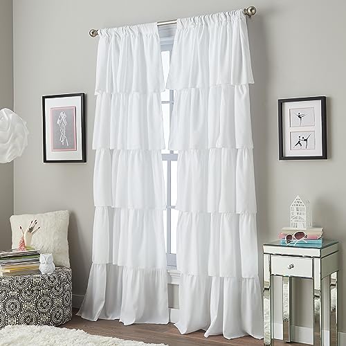 Curtainworks Flounced Ruffle Rod Pocket Curtain Panel, 42in x 95in, White, 1 Panel