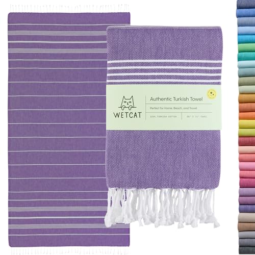 WETCAT Turkish Beach Towel Oversized 38x71 100% Cotton Sand Free Quick Dry Extra Large Light Travel Towel for Adults Beach Accessories Gifts - Dark Purple