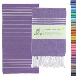 WETCAT Turkish Beach Towel Oversized 38x71 100% Cotton Sand Free Quick Dry Extra Large Light Travel Towel for Adults Beach Accessories Gifts - Dark Purple