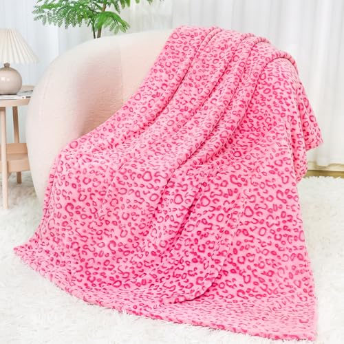 SEEGU Cheetah Fleece Blanket Throw Blanket Cozy Warm Plush Leopard Blanket Pink Lightweight Blankets for Couch, Sofa, Bed, Camping, Travel 50x60 inch (BP-15)