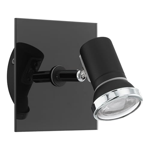 EGLO Tamara 1 Wall Light, 1-Bulb Wall Light, Modern, Classic, Indoor Wall Light Made of Steel and Glass, Living Room Lamp in Black, Chrome, Clear, Kitchen Lamp, Bathroom Spot with GU10 Socket, IP44