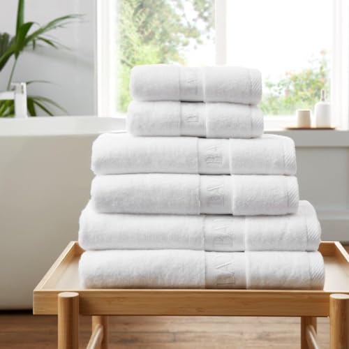 GC GAVENO CAVAILIA 6 Piece Bamboo Towel Set - 2 Hand Towels - 2 Bath Towels & 2 Bath Sheets (60% Bamboo, 40% Cotton) - 500 GSM Super Soft & Quick Dry Towel - Luxury Bathroom Towel Set - White