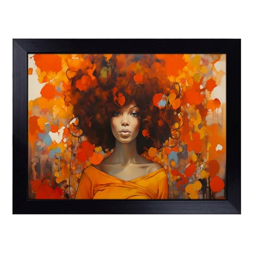 Lap Tray with Bean Bag Cushion, Woman with Afro Contemporary - Handmade in the UK, Raised Wooden Edge, Padded Cushion, Heat-Resistant Wipe-Clean Surface, for Meals, Laptops and Crafts