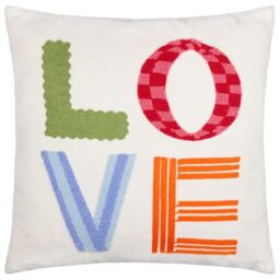 furn. Love Polyester Filled Cushion – Reversible Colourful Slogan Tufted Micro Bouclé Decorative Pillow (Multicolour – 45x45cm)