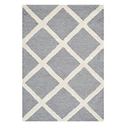 Safavieh Diamond Indoor Hand Tufted Rectangle Area Rug, Cambridge Collection, CAM135, in Silver / Ivory, 122 X 183 cm for Living Room, Bedroom or Any Indoor Space