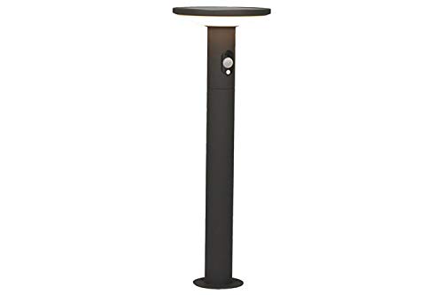 4lite Outdoor LED Circular Solar Bollard Light with PIR Sensor IP54 210lm Die-Cast Aluminium Graphite - Cool White