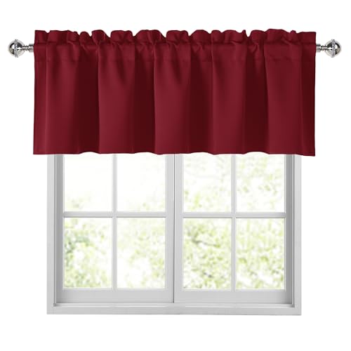 "JIUZHEN Burgundy Valances for Windows Rod Pocket Room Darkening Small Window Curtains for Kitchen/Bathroom, 52"" W x 18"" L, 1 Panel"