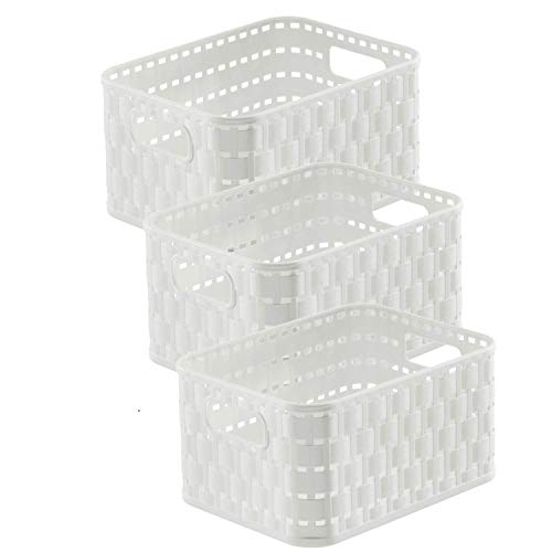 Rotho Country Bathroom Storage Baskets Set 3 x 2 L A6 Rattan-Look White - Kitchen storage for small items, dishwasher-safe, compact A6 format, use together or separately, white rattan-look finish