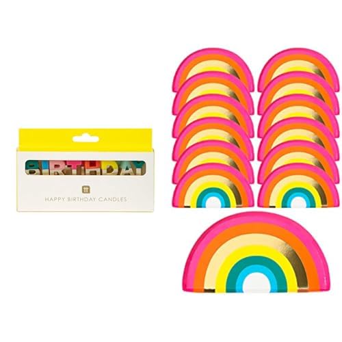 Rainbow Happy Birthday Candle Letters & Rainbow Birthday Plates Bundle