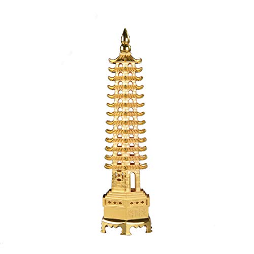 10.2'' Alloy Fengshui 13 Level Pagoda Wenchang Tower Statue Protection Business Rises Desk Decor Collectible Golden Color ZD114