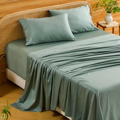 Bedlifes Deep Pocket Sheets 18-24 Inch, California King Size Egyptian Cotton 1000 Thread Count, 4-Piece - Fits Extra Thick Mattresses, Cooling & Breathable (Sage Green)