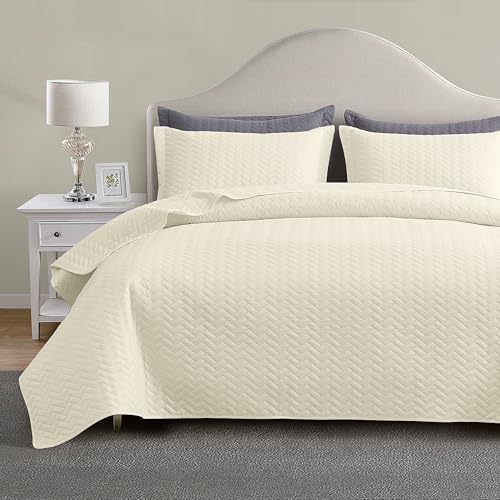 Maple&Stone Quilt Set Twin/Twin XL, Lightweight Off-White Bedspread Ultrasonic Chevron Pattern Light Coverlet for All Season Comforter Bedding Decor - 2 Piece Twin Extra Long Bed Cover Sets