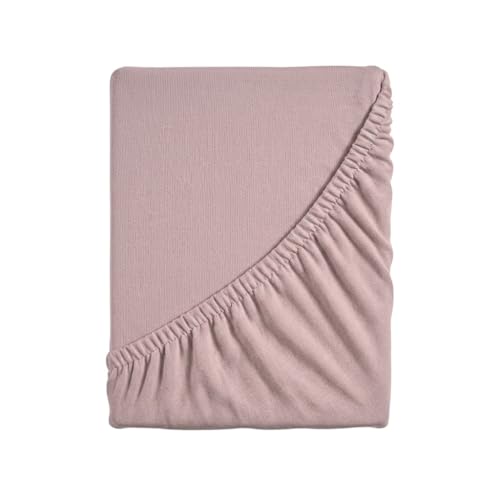 Fitted Sheet for Double Bed, Plain Dyed Fitted Bottom Sheet, 4 Sides, 100% Cotton Jersey, 170/180 x 190/200 cm, Pink