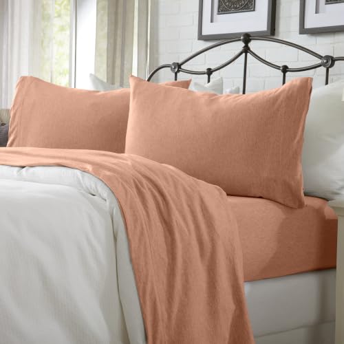 Great Bay Home Cotton Jersey Knit California King Sheet Set - Ultra-Soft, Stretchy, Heathered Melange Bed Sheets - Cozy, Soft T-Shirt Sheet & Pillowcase Set (Terracotta)