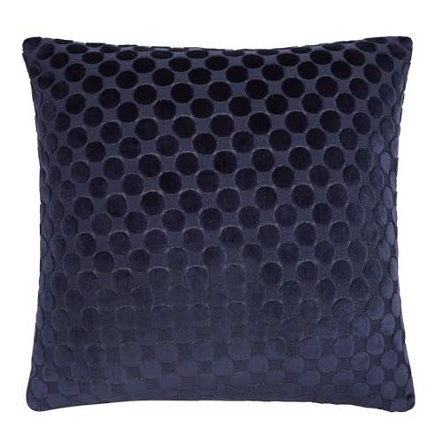 Soiree Velvet Filled Cushion, Jacquard Spots Pattern, Decorative Throw Pillow, 43 x 43 cm, Navy, 100% Polyester