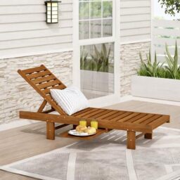 Furinno TIOMAN Outdoor Lounger, Malo Sun Lounge Chair with Tray, for Patio, Garden, Porch, Light Wood