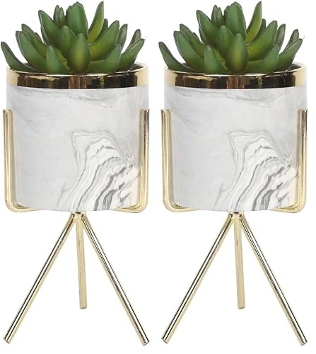 Sleepdown Halo Green Succulent Artificial Faux Plant Marble Stand for Home Office Bathroom Decor Indoor Decoration Aesthetics (Pack of 2)