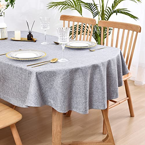 Wolkemer Faux Linen Small Oval Tablecloth 52 x 70 Inch Grey Table Cloths - Heavy Duty Wrinkle Resistant Fabric Table Cloth, Farmhouse Rustic Oval Table Cover for Kitchen Dining Indoor Outdoor Tabletop