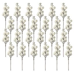 Crafare 24 Pack 7.5Inch Christmas Glitter Berries Stems Artificial Christmas Picks for Christmas Tree Ornaments, DIY Xmas Wreath, Crafts, Holiday and Home Decor, White