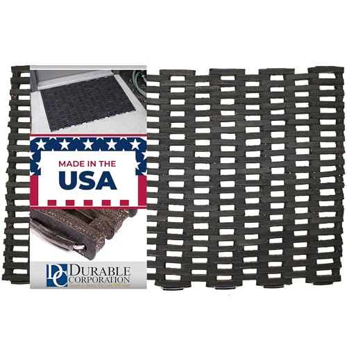 "Durable Durite Recycled Tire-Link Outdoor Entrance Mat, Straight Weave, 20"" x 30"", Black"