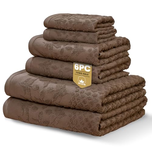 Rapport Home Versailles Jacquard 6-Piece Towel Bale - Luxurious 100% Cotton 500GSM Bathroom Set for Soft Absorbent Comfort and Elegant Style - Bale Mushroom Latte