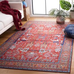 Safavieh Traditional Rug Ideal for High Traffic Areas - Machine Washable and Non Slip - Tucson Collection, Short Pile, in Red and Blue, 122 X 183 cm