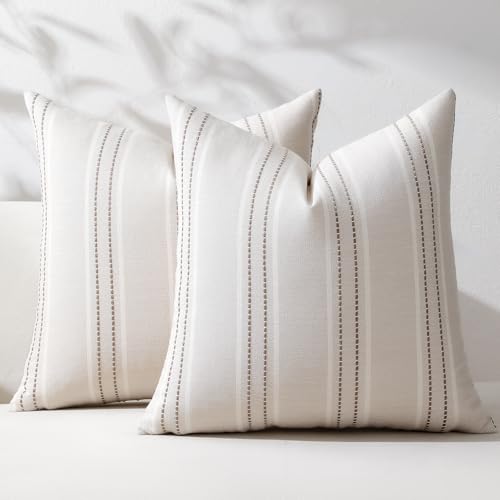 Hckot Throw Pillow Covers 24x24 Set of 2 Taupe Pillow Covers Farmhouse Decorative Pillows Textured Linen Square Cushion Covers for Sofa Couch Bed Living Room Decor(Taupe)