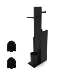 Relaxdays toilet set, HxWxD: 67 x 22 x 12 cm, freestanding toilet holder with brush, spare roll holder, shelf, black