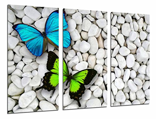 "Multi Wood Printings Art Print Box Framed Picture Wall Hanging - Wallpaper Stones and Butterflys, (Total Size: 38,2"" x 24,4""), Framed and Ready to Hang - ref. 26634"