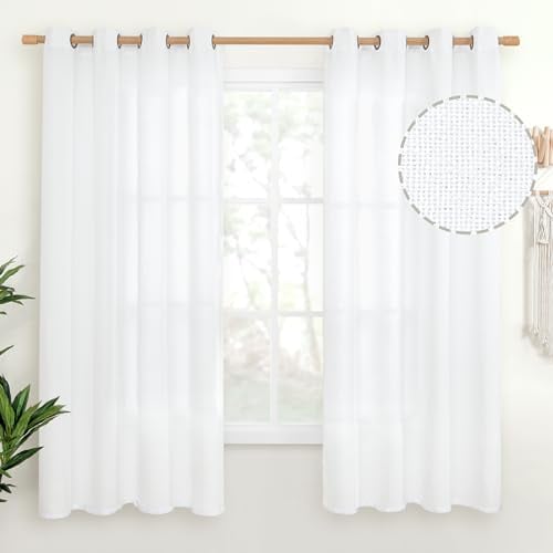 YoungsTex White Linen Curtains 63 Inch Length with Grommet 2 Panels - Light Filtering Semi Sheer Drapes Privacy for Bedroom Living Room Window, 52 X 63 Inch