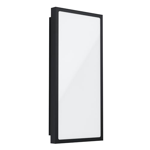EGLO LED Outdoor Wall Light Casazza, External Porch Lighting, Waterproof Outside Lamp Made of Black Galvanized Steel and White Plastic, IP44, H 42 cm