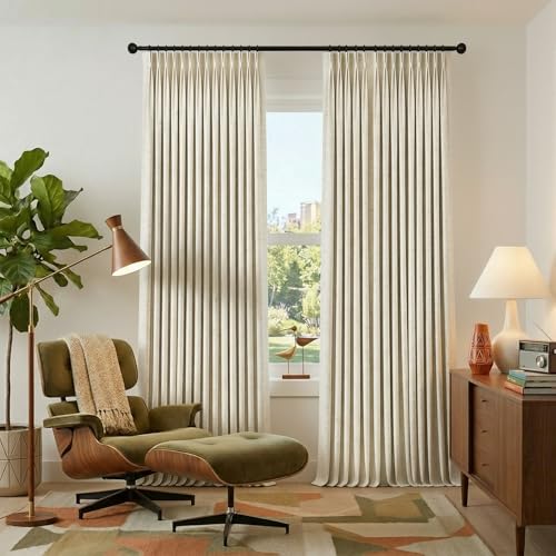 Mrs.Naturall 42x90 Inches Long Curtains for Living Room Linen Blackout Curtains with Pinch Pleat,Beige Set of 2
