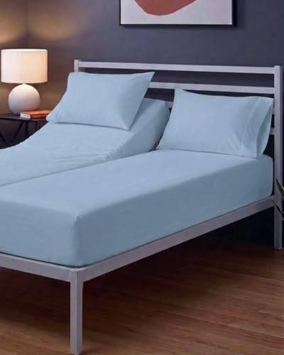 Sleepy Town Split King Size Bed Sheets - 4 Piece - NO Flat Sheet Included - Split King Sheet Set - Soft, Comfy & Cooling - Easy Care - Wrinkle & Fade Free - Brushed Microfiber Bed Sheets (Sky Blue)