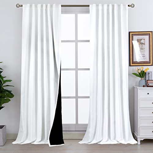 BGment Full Blackout Curtains with Thermal Insulation Liner, 108 Inch Long, Rod Pocket and Back Tab Double Layer Room Darkening Curtains for Bedroom (52 x 108 Inch, 2 Panels, Pure White)