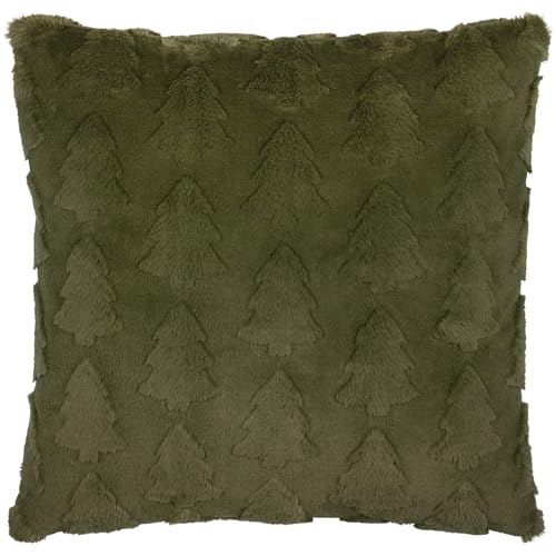 furn. Pines Polyester Filled Cushion – Soft Faux Fur Double-Sided Woodland Winter Decorative Pillow with Raised Tree Design (Forest Green - 50x50cm)