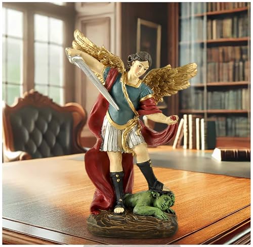 San Miguel Archangel Statue - Saint Michael Statue Defeated Lucifer, Trampling Demon, Religious Collectible Angel Sculpture, 5.31” H