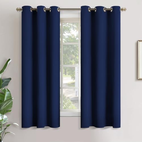 YoungsTex Blackout Curtains 63 Inch Length for Bedroom - Thermal Insulated with Grommet Small Half Window Drapes for Kitchen Bathroom, 2 Panels, 34 x 63 Inch, Navy Blue