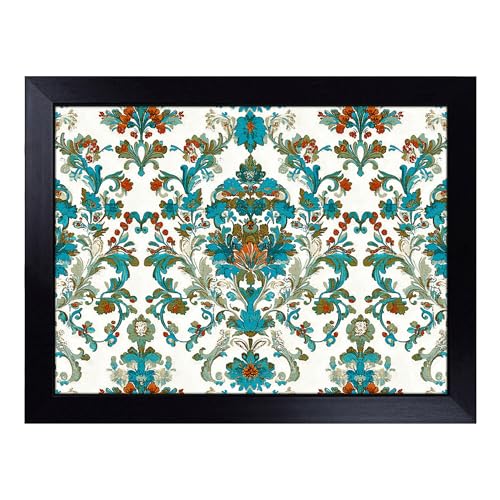 Lap Tray with Bean Bag Cushion, Victorian Pattern Floral - Handmade in the UK, Raised Wooden Edge, Padded Cushion, Heat-Resistant Wipe-Clean Surface, for Meals, Laptops and Crafts