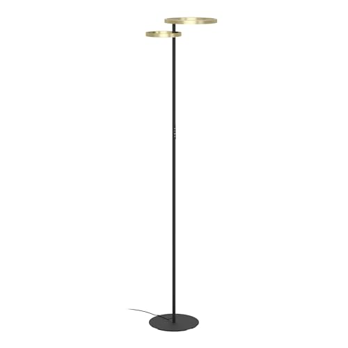Eglo LED Floor lamp Castelpoto 1, Living Room Light with Touch, dimmable up/Downlight, Metal Black and Brushed Brass, Warm to Cool White, 180 cm Tall