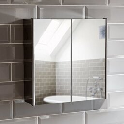 Bath Vida Bathroom Mirror Cabinet with 2 Doors Stainless Steel Storage Silver with Magnetic Closing Mechanism 13 x 45 x 45 cm