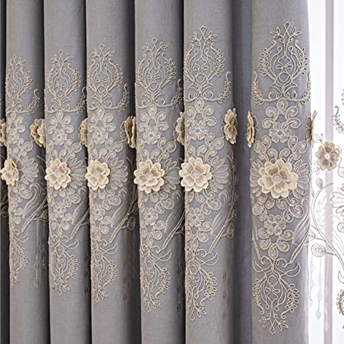 Amidoudou 1 Pair European Luxury Jacquard Curtains for Bedroom 3D Flower Curtains for Living Room (Gray,52x96 Inch)