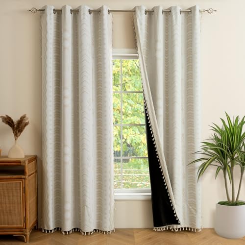 ColorBird Boho Blackout Curtains 2 Panels 84 Inch Length Beige Thermal Insulated Southwest Window Treatment Patterned Western Black Out Curtain Drapes Drapes for Living Room Bedroom