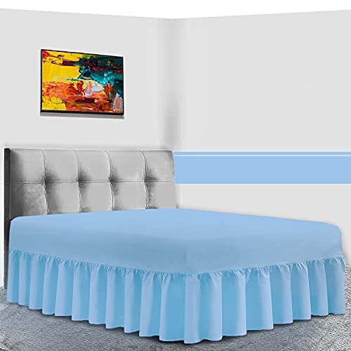 GC GAVENO CAVAILIA Percale Extra Deep Fitted Valance Sheet, Non Iron Frilled Sheets, Easy Care Plain Dyed Bedding 180 TC, Single, Blue