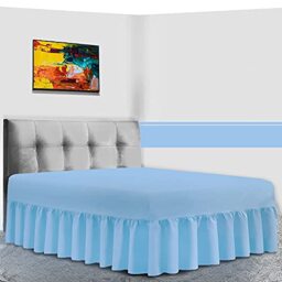 GC GAVENO CAVAILIA Percale Extra Deep Fitted Valance Sheet, Non Iron Frilled Sheets, Easy Care Plain Dyed Bedding 180 TC, Single, Blue
