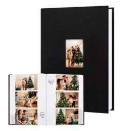 Photo Album 4x6 450 Photos with Writing Space,4 x 6 Photo Book Linen Cover with Front Window, 4x6 Picture Album, 450 Photos Photo Album Book for Wedding Kids Travel Family Baby Pictures (Black)