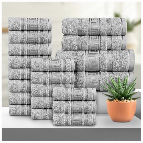 GC GAVENO CAVAILIA Greek 20 Piece Towel Bale Set - Includes 16 Face Towels, 2 Hand Towels & 2 Bath Towels - 100% Cotton Super Absorbent, Quick Dry, Luxury Hotel Collection Towel Set - Grey
