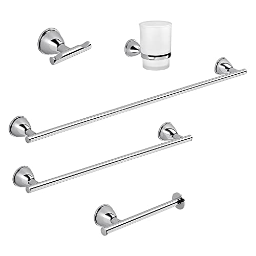 Gedy Set AVA Chrome 5 pcs, toothbrushes, 35 cm, wipes 60 cm, Toilet paper holder, Bathroom coat rack, Stainless steel material, R&D design, 2 Year Warranty, Unique