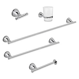 Gedy Set AVA Chrome 5 pcs, toothbrushes, 35 cm, wipes 60 cm, Toilet paper holder, Bathroom coat rack, Stainless steel material, R&D design, 2 Year Warranty, Unique